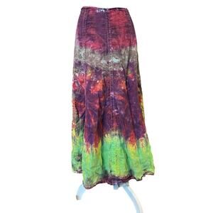 Vintage GAP Tie Dye Maxi Skirt // Y2K Boho Hippie Grunge Linen-Feel - Size 4